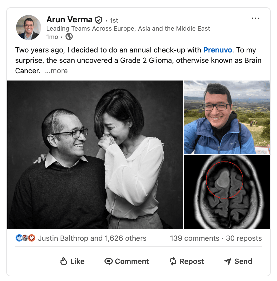 Arun Verma's LinkedIn post with his scan